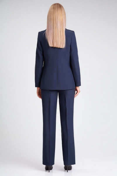 Деловой костюм-двойка из текстиля с высоким поясом IVARI 10609 темно-синий - фото 3