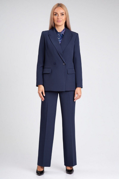 Деловой костюм-двойка из текстиля с высоким поясом IVARI 10609 темно-синий - фото 2