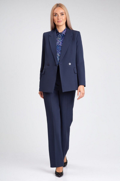 Деловой костюм-двойка из текстиля с высоким поясом IVARI 10609 темно-синий - фото 1
