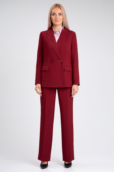 Красный костюм-двойка с талиевыми рельефами и карманами IVARI 10609 бордо - фото 3