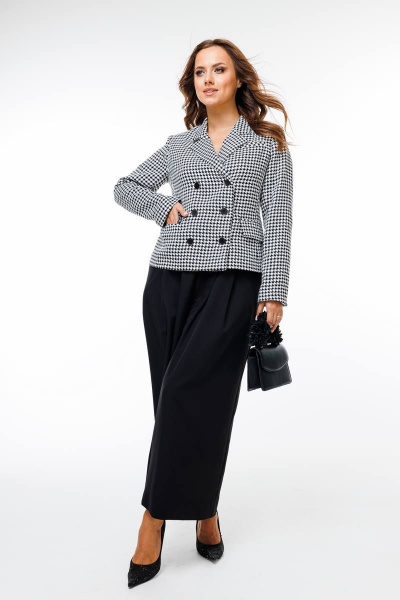 Костюм брюки и жакет из текстиля с прорезными карманами SandyNa 130566 гусиная_лапка - фото 9