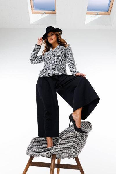 Костюм брюки и жакет из текстиля с прорезными карманами SandyNa 130566 гусиная_лапка - фото 6