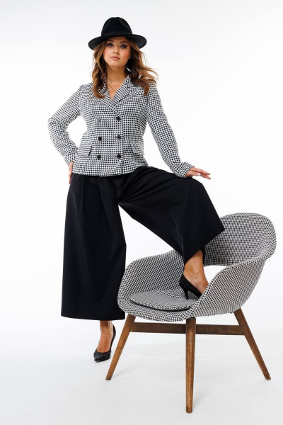 Костюм брюки и жакет из текстиля с прорезными карманами SandyNa 130566 гусиная_лапка - фото 5