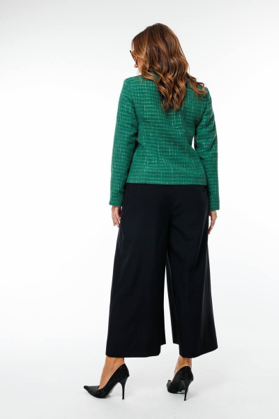 Брюки и жакет из текстиля с отрезными бочками и мягкими складками SandyNa 130566 изумруд+черный - фото 4