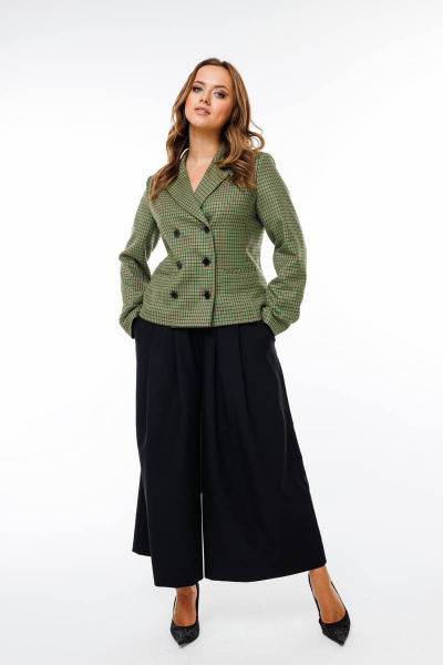 Брюки и жакет из текстиля с прорезными карманами и лацканами SandyNa 130566 хаки+черный - фото 3