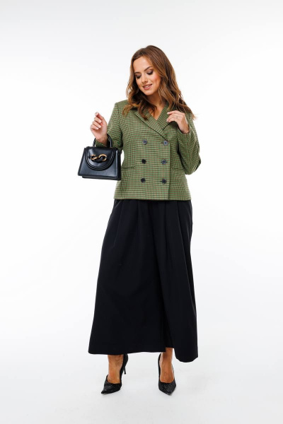 Брюки и жакет из текстиля с прорезными карманами и лацканами SandyNa 130566 хаки+черный - фото 4