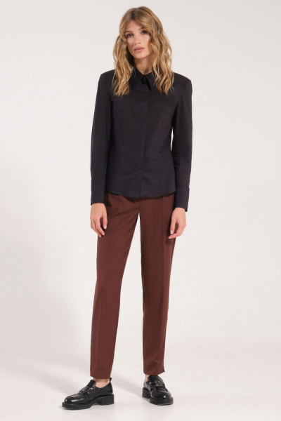 Деловая черная блузка из хлопка с воротником Панда 150140w черный - фото 1