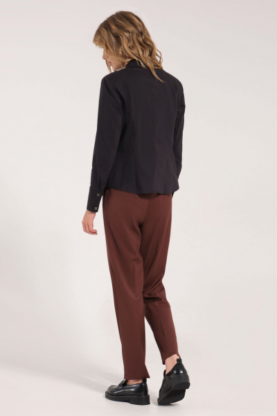 Деловая черная блузка из хлопка с воротником Панда 150140w черный - фото 2