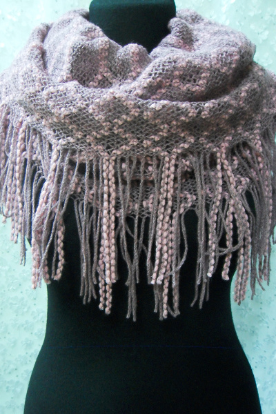 Круглогодичный вязаный шарф из хлопка розовый серый OLANTIZ S1-3 - фото 1