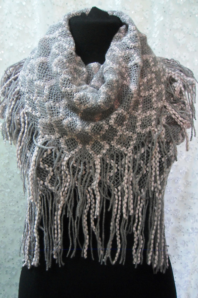 Круглогодичный вязаный шарф из хлопка розовый серый OLANTIZ S1-9 - фото 1