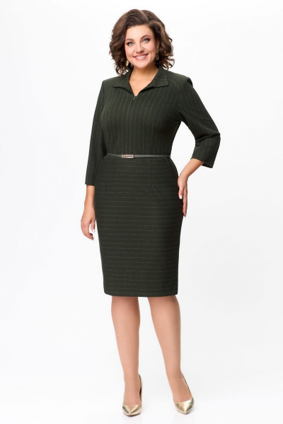 Длинное платье из ткани и текстиля зеленого цвета DaLi 4554А хаки - фото 1