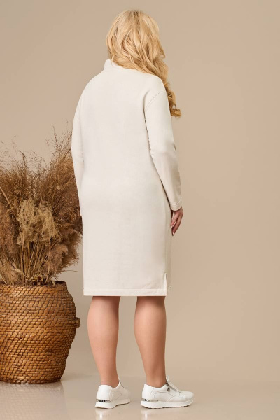 Белое льняное платье с отлетной кокеткой и вышивкой Линия Л Б-1964 молоко - фото 2
