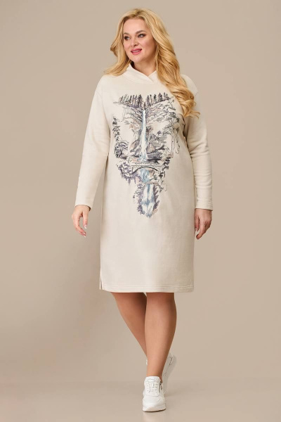 Белое льняное платье с отлетной кокеткой и вышивкой Линия Л Б-1964 молоко - фото 1