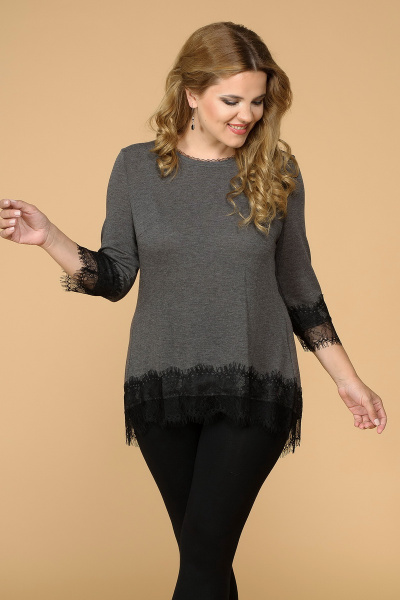 Туника из кружева и шерсти длиной 74 см для повседневных образов Медея и К 1738 серо-коричневая - фото 1