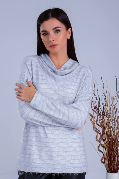 Демисезонный трикотажный джемпер с спущенными плечами Verita 2260 серый - фото 2