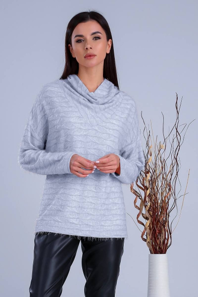Демисезонный трикотажный джемпер с спущенными плечами Verita 2260 серый - фото 1
