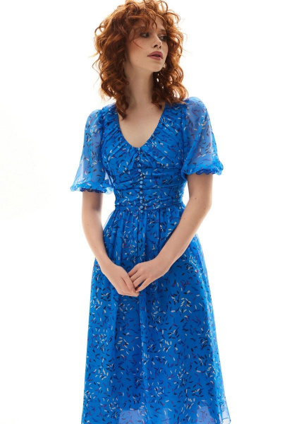 Круглогодичное синее платье из шифона с кокетками Golden Valley 4958 синий - фото 2