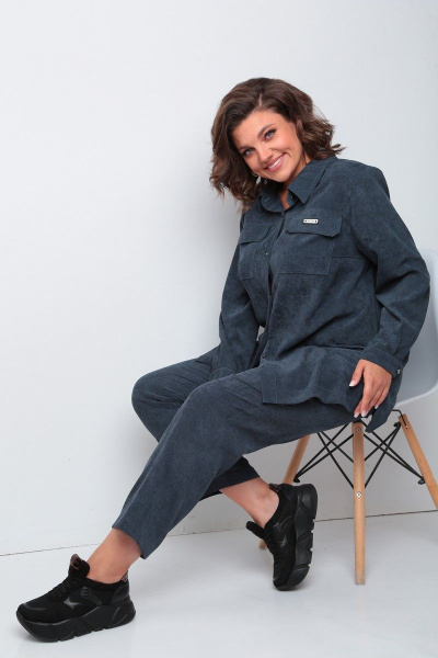 Демисезонный комплект из вельветовых рубашки и брюк Tensi 362 тёмно-бирюзовый - фото 7