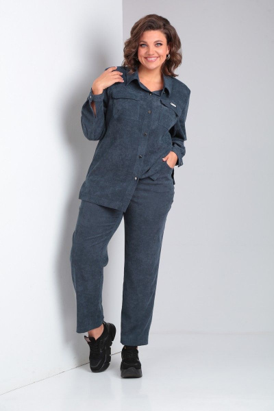 Демисезонный комплект из вельветовых рубашки и брюк Tensi 362 тёмно-бирюзовый - фото 5