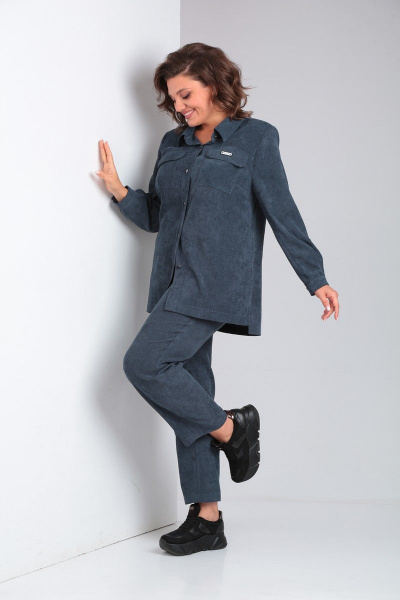 Демисезонный комплект из вельветовых рубашки и брюк Tensi 362 тёмно-бирюзовый - фото 1