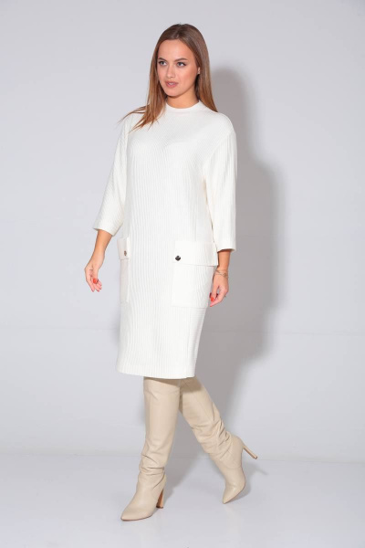 платье из трикотажа с карманами и воротником-стойкой TVIN 7769-1 молоко - фото 4