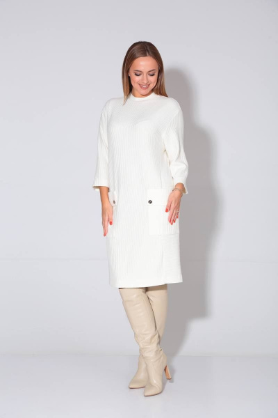 платье из трикотажа с карманами и воротником-стойкой TVIN 7769-1 молоко - фото 3
