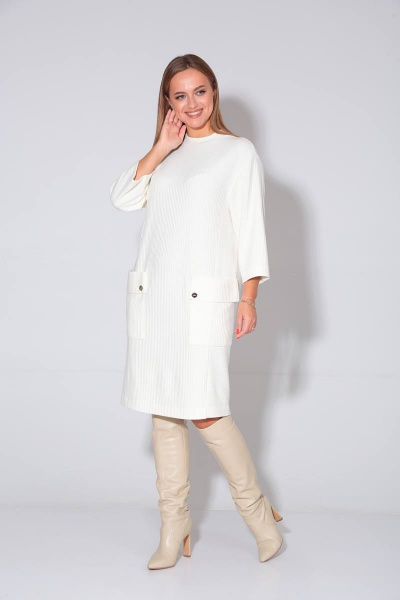 платье из трикотажа с карманами и воротником-стойкой TVIN 7769-1 молоко - фото 2