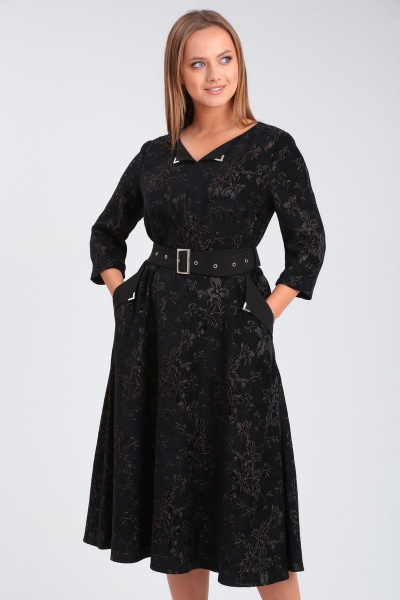 Платье прямого силуэта с длинным рукавом и поясом Angelina & Сompany 911 - фото 4