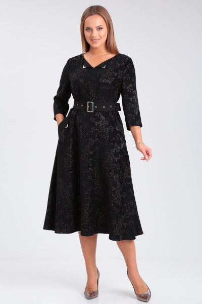 Платье прямого силуэта с длинным рукавом и поясом Angelina & Сompany 911 - фото 1