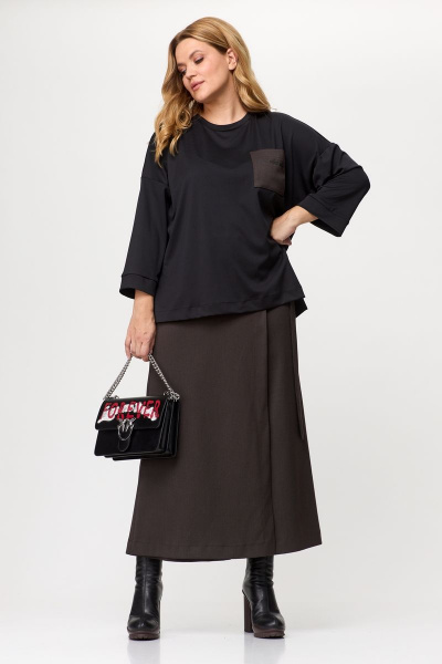 Блуза, брюки Michel chic 1362 шоколад-черный - фото 2
