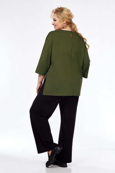 Джемпер из трикотажа с вышивкой и разрезами Jurimex 3014 оливковый - фото 6