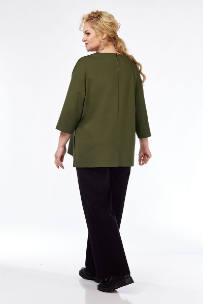 Джемпер из трикотажа с вышивкой и разрезами Jurimex 3014 оливковый - фото 5