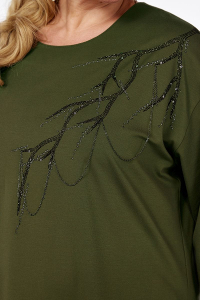 Джемпер из трикотажа с вышивкой и разрезами Jurimex 3014 оливковый - фото 3