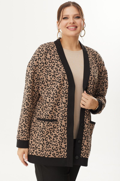 Многослойный комплект из бежевой блузы, брюк и кардигана из трикотажа Орхидея 1357 - фото 7