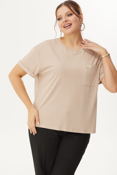 Многослойный комплект из бежевой блузы, брюк и кардигана из трикотажа Орхидея 1357 - фото 6