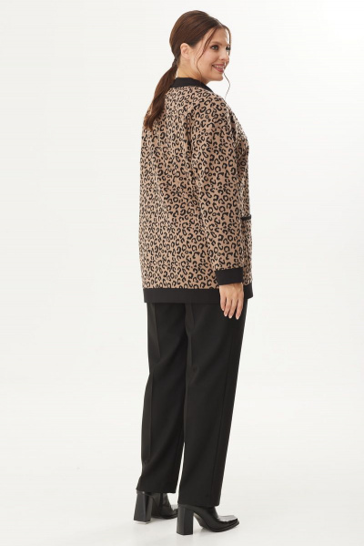 Многослойный комплект из бежевой блузы, брюк и кардигана из трикотажа Орхидея 1357 - фото 2