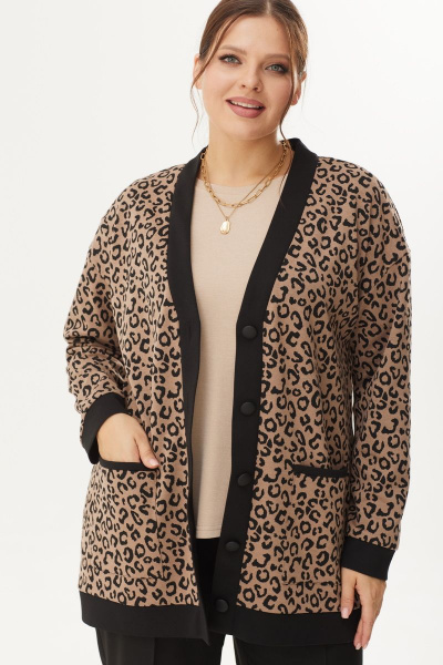 Многослойный комплект из бежевой блузы, брюк и кардигана из трикотажа Орхидея 1357 - фото 3