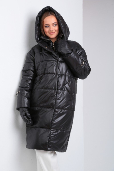 Пальто из плащёвой ткани с застежкой на кнопки и прорезными карманами Диомант 1925 черный - фото 5