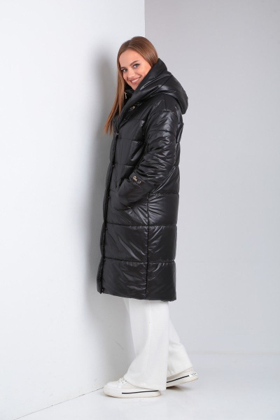 Пальто из плащёвой ткани с застежкой на кнопки и прорезными карманами Диомант 1925 черный - фото 9