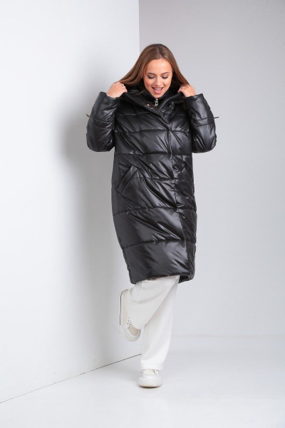 Пальто из плащёвой ткани с застежкой на кнопки и прорезными карманами Диомант 1925 черный - фото 4