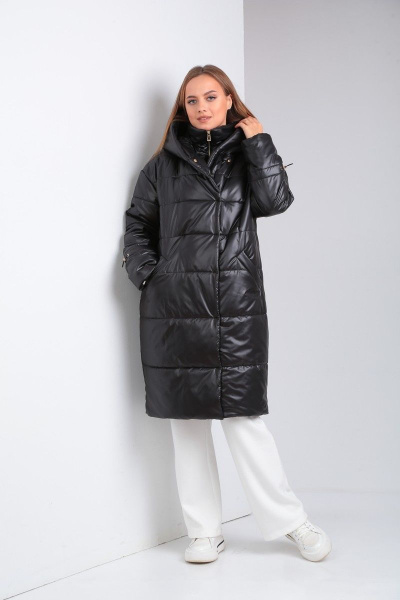 Пальто из плащёвой ткани с застежкой на кнопки и прорезными карманами Диомант 1925 черный - фото 2