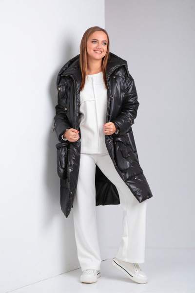 Пальто из плащёвой ткани с застежкой на кнопки и прорезными карманами Диомант 1925 черный - фото 7