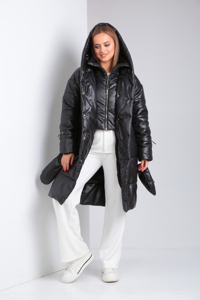 Пальто из плащёвой ткани с застежкой на кнопки и прорезными карманами Диомант 1925 черный - фото 6