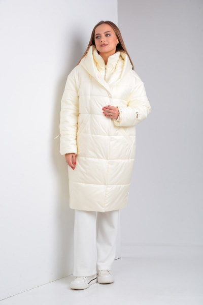 Лёгкое демисезонное пальто из плащёвой ткани с капюшоном Диомант 1925 экрю - фото 5