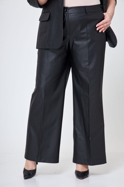 Демисезонные брюки палаццо из экокожи с карманами БелЭльСтиль 601-2_88_22 черная экокожа - фото 2