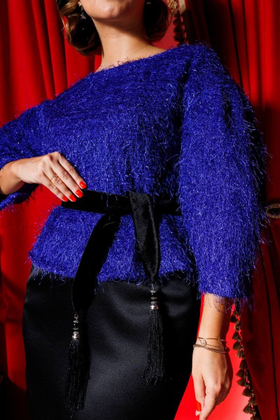 Блуза и юбка с лампасами и украшениями из велюра Мода Юрс 2382 черный_синий_трава - фото 3