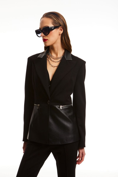 Костюм 2-ка из текстиля и экокожи с рельефами DAVYDOV 6365.1 - фото 2