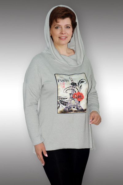 Блуза с капюшоном из трикотажа в сером цвете Таир-Гранд 62289 серый - фото 1