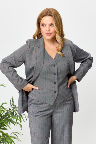 Костюм тройка серый жакет брюки жилет элегантный классика Anelli 1426 серый/полоска - фото 6