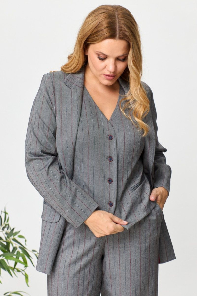 Костюм тройка серый жакет брюки жилет элегантный классика Anelli 1426 серый/полоска - фото 4
